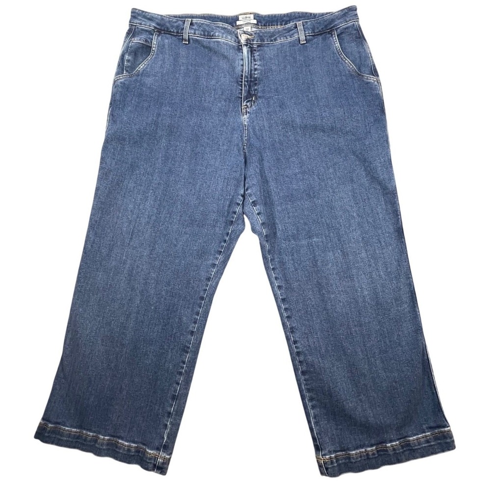LL Bean Blue Classic Fit Wide Leg Cropped Denim Jeans Womens 24W